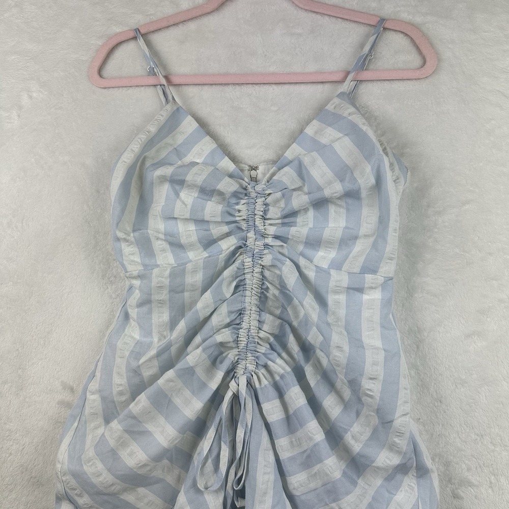 Cupcakes and Cashmere Womens Gathered Front Midi Dress Size 2 Blue White Stripes - Picture 2 of 14